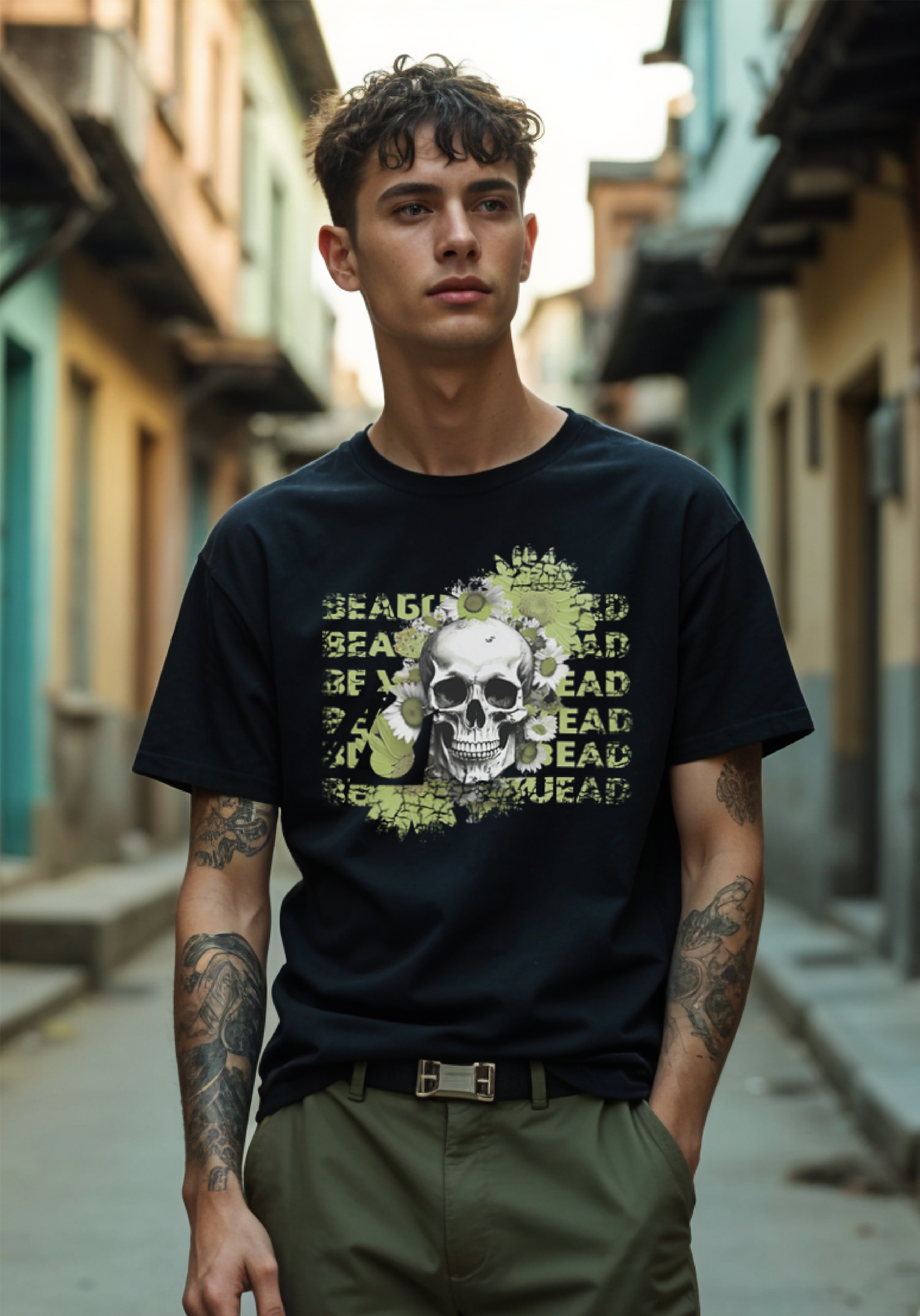 Be Aware Skull T-Shirt – Urban Grunge Skull Graphic