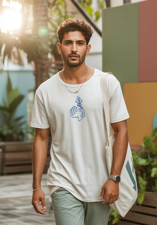 Botanical Hand Line Art T-Shirt – Minimal Nature Graphic Tee for Men