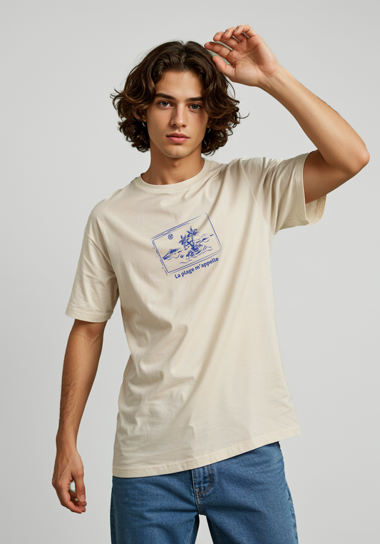 Minimalist Line-Art Graphic T-Shirt – Blue Sketch Streetwear Tee for Men