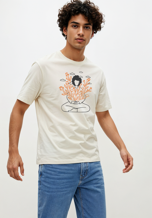 Mindful Bloom Graphic T-Shirt – Meditative Floral Art Tee for Men